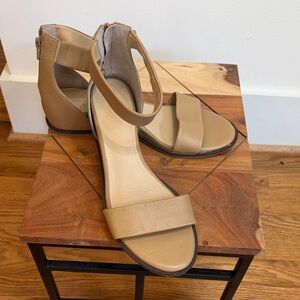 Seychelles (Anthroplogie) Lofty Wedge Tan Leather Ankle-Strap Sandals, 10